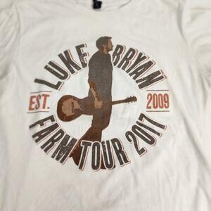 Luke Bryan Farm Tour 2017 White Short Sleeve Graphic Tee Shirt Men's Size S